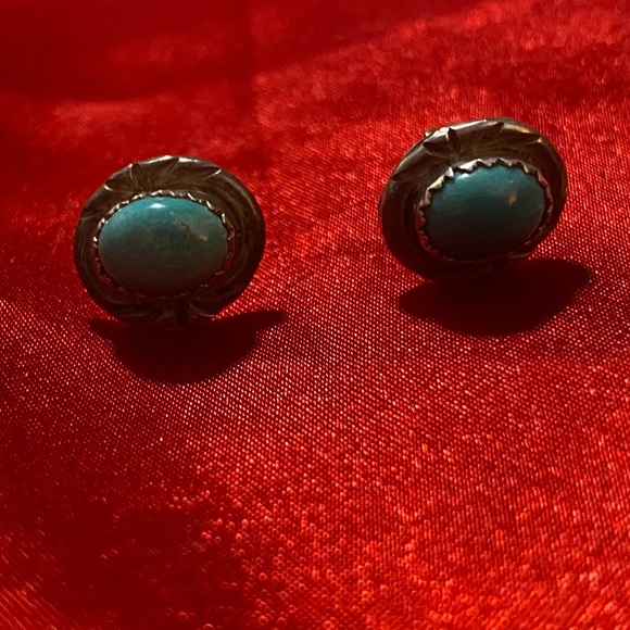 Sterling Turquoise Antique Earrings - Picture 9 of 11